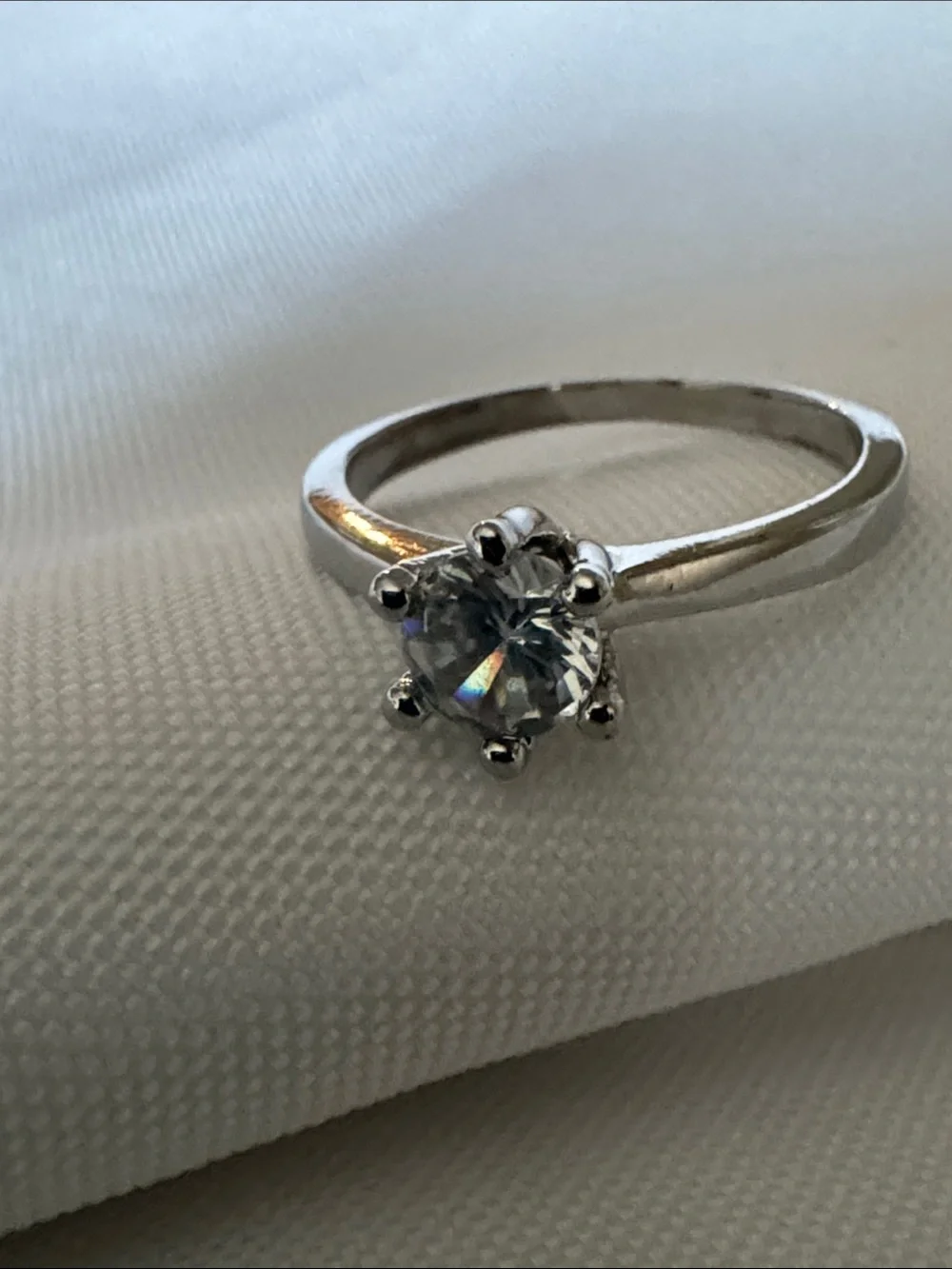 Classic Sterling Silver Solitaire Ring with Clear Stone